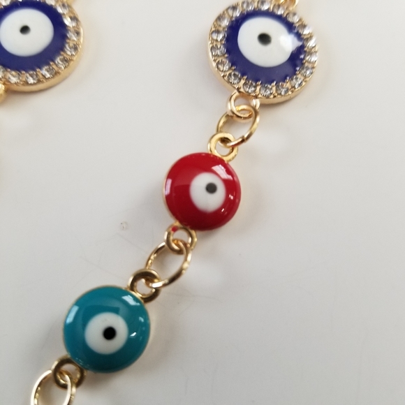 3/$30 ♥️ Evil Eye Protection Multi Color Dangling Earrings with Rhinestone New - Picture 4 of 6